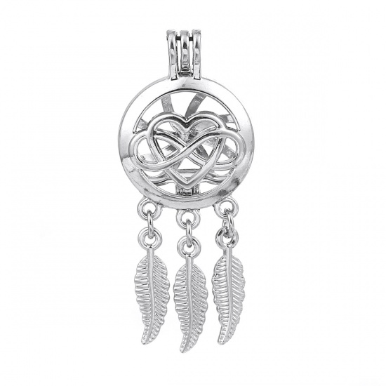 Picture of Zinc Based Alloy Wish Pearl Locket Jewelry Pendants Dream Catcher Infinity Symbol Silver Tone Can Open (Fit Bead Size: 8mm) 55mm(2 1/8") x 23mm( 7/8"), 2 PCs