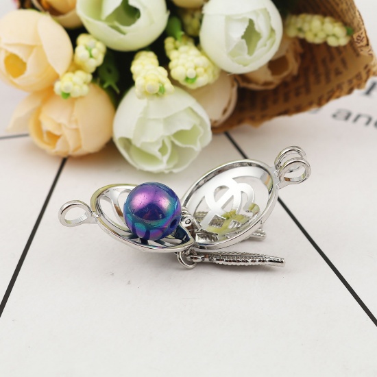 Picture of Zinc Based Alloy Wish Pearl Locket Jewelry Pendants Dream Catcher Infinity Symbol Silver Tone Can Open (Fit Bead Size: 8mm) 55mm(2 1/8") x 23mm( 7/8"), 2 PCs