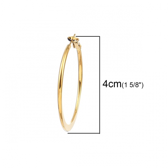 Picture of 316 Stainless Steel Hoop Earrings Gold Plated Round 40mm(1 5/8") Dia., Post/ Wire Size: (20 gauge), 1 Pair”