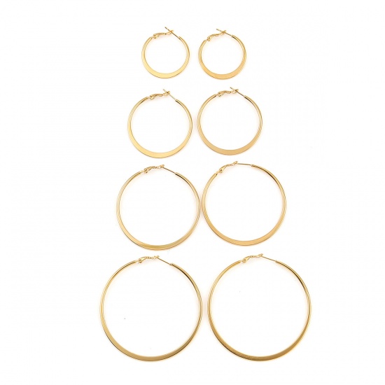 Picture of 316 Stainless Steel Hoop Earrings Gold Plated Round 40mm(1 5/8") Dia., Post/ Wire Size: (20 gauge), 1 Pair”