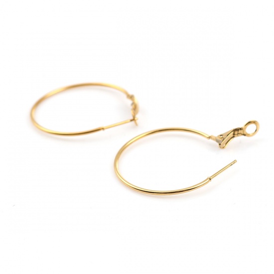 Picture of 316 Stainless Steel Hoop Earrings Gold Plated Round 30mm(1 1/8") Dia., Post/ Wire Size: (20 gauge), 1 Pair”