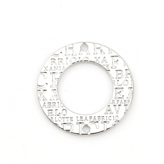 Immagine di Lega di Zinco Connettore Accessori Anello Tono Argento Lettere Disegno 30mm Dia, 10 Pz