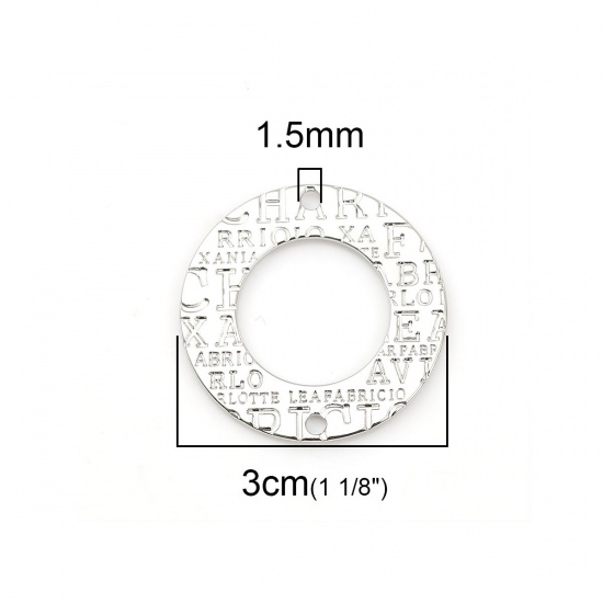 Immagine di Lega di Zinco Connettore Accessori Anello Tono Argento Lettere Disegno 30mm Dia, 10 Pz