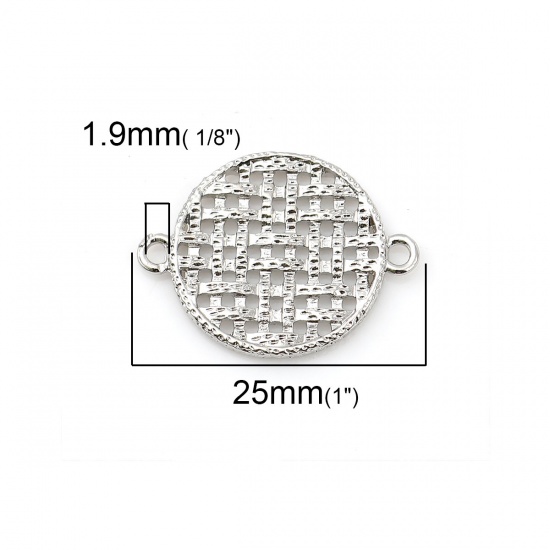 Picture of Zinc Based Alloy Connectors Round Silver Tone Grid Checker 25mm x 19mm, 10 PCs