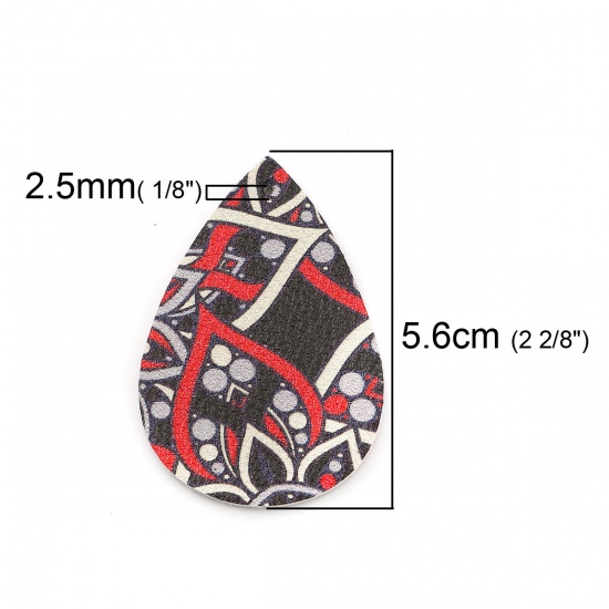 Picture of PU Leather Pendants Drop At Random Black Flower 56mm(2 2/8") x 37mm(1 4/8"), 10 PCs