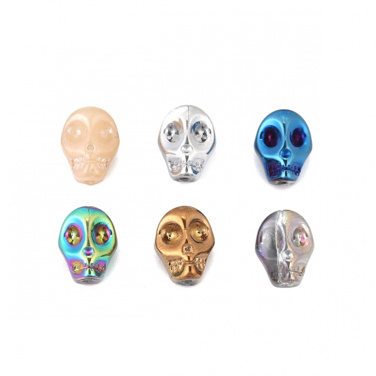 Picture of Glass Beads Skull Blue About 10mm x 8mm, Hole: Approx 1.2mm, 1 Packet (Approx 40 PCs/Packet)