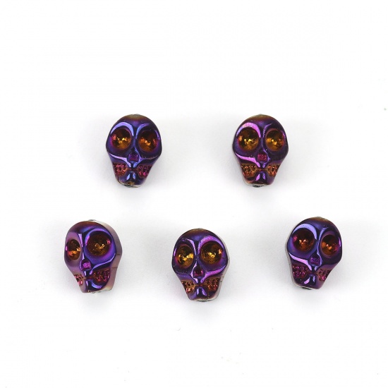 Picture of Glass Beads Skull Purple AB Color About 10mm x 8mm, Hole: Approx 1.2mm, 1 Packet (Approx 40 PCs/Packet)