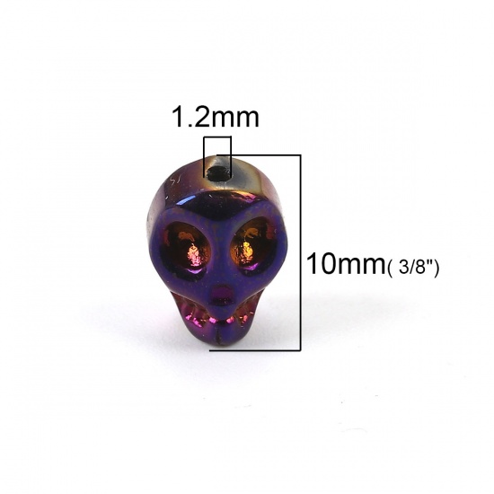 Picture of Glass Beads Skull Purple AB Color About 10mm x 8mm, Hole: Approx 1.2mm, 1 Packet (Approx 40 PCs/Packet)