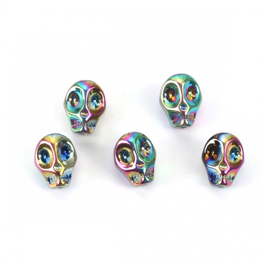Immagine di Vetro Perline Cranio Multicolore Circa 10mm x 8mm, Foro: Circa 1.2mm, 1 Pacchetto (Circa 40 Pezzi/Pacchetto)