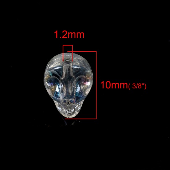 Picture of Glass Beads Skull Transparent Clear AB Rainbow Color About 10mm x 8mm, Hole: Approx 1.2mm, 1 Packet (Approx 40 PCs/Packet)