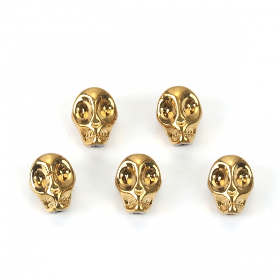 Picture of Glass Beads Skull Golden About 10mm x 8mm, Hole: Approx 1.2mm, 1 Packet (Approx 40 PCs/Packet)