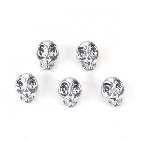 Picture of Glass Beads Skull Silver About 10mm x 8mm, Hole: Approx 1.2mm, 1 Packet (Approx 40 PCs/Packet)