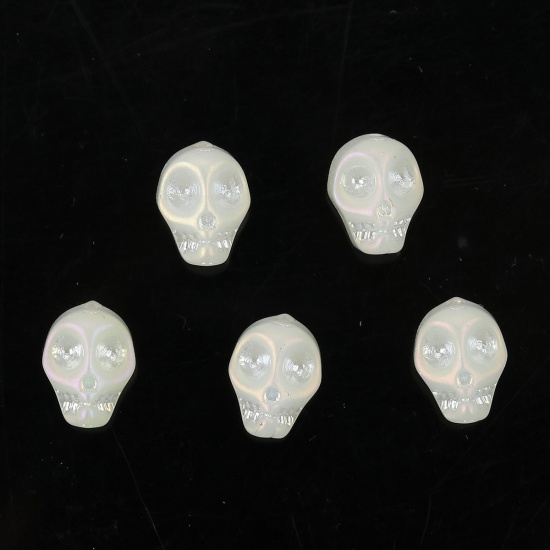 Picture of Glass Beads Skull Ivory About 10mm x 8mm, Hole: Approx 1.2mm, 1 Packet (Approx 40 PCs/Packet)