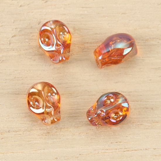 Picture of Glass Beads Skull Orange AB Color About 10mm x 8mm, Hole: Approx 1.2mm, 1 Packet (Approx 40 PCs/Packet)