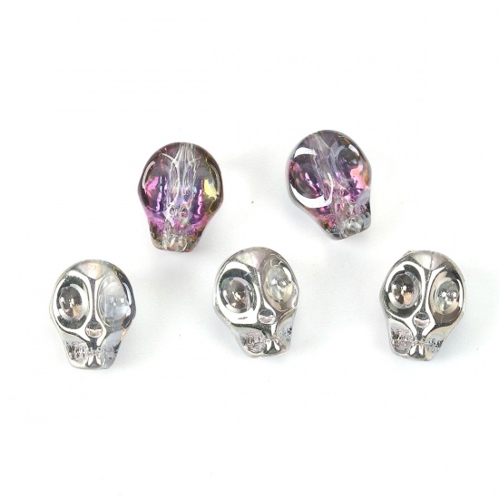 Picture of Glass Beads Skull Silver-gray AB Rainbow Color About 10mm x 8mm, Hole: Approx 1.2mm, 1 Packet (Approx 40 PCs/Packet)