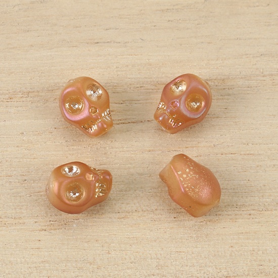 Picture of Glass Beads Skull Brown AB Rainbow Color About 10mm x 8mm, Hole: Approx 1.2mm, 1 Packet (Approx 40 PCs/Packet)