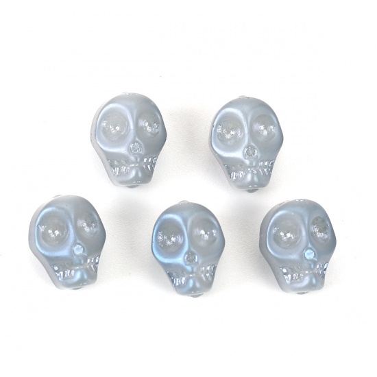 Picture of Glass Beads Skull Dark Gray About 10mm x 8mm, Hole: Approx 1.2mm, 1 Packet (Approx 40 PCs/Packet)