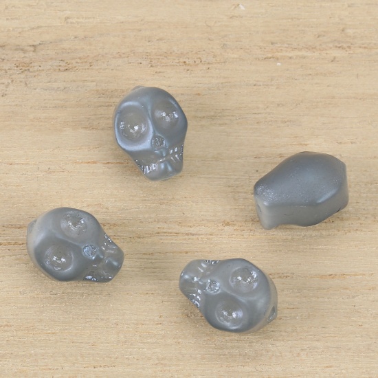 Picture of Glass Beads Skull Dark Gray About 10mm x 8mm, Hole: Approx 1.2mm, 1 Packet (Approx 40 PCs/Packet)