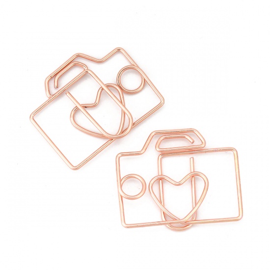Picture of Stainless Steel Bookmark Rose Gold Paper Clip Camera 29mm(1 1/8") x 24mm(1"), 5 PCs