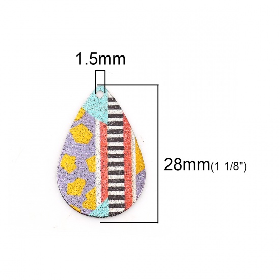 Picture of Zinc Based Alloy Enamel Painting Charms Drop Silver Tone Multicolor Carved Pattern Sparkledust 28mm x 18mm, 10 PCs