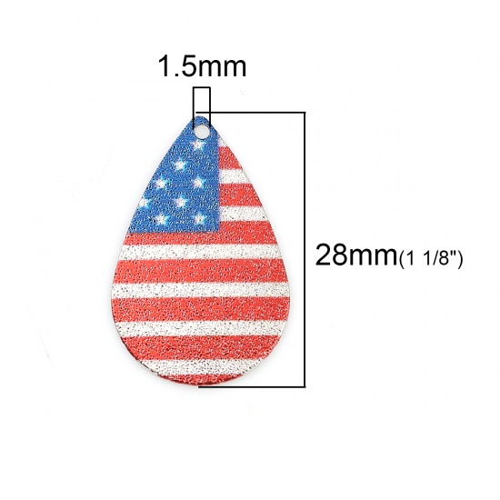Picture of Zinc Based Alloy Enamel Painting Charms Drop Silver Tone Red & Blue Flag Of The United States Sparkledust 28mm x 18mm, 10 PCs