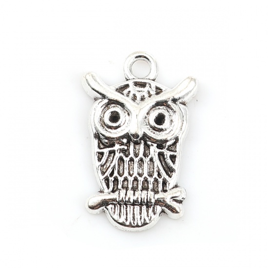 Picture of Zinc Based Alloy Charms Owl Animal Antique Silver (Can Hold ss10 Pointed Back Rhinestone) 23mm( 7/8") x 15mm( 5/8"), 50 PCs