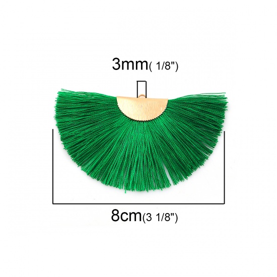 Изображение Полиэстер кисточка Подвески Полукруглые Позолоченный Зеленый 80мм x 47мм, 2 ШТ