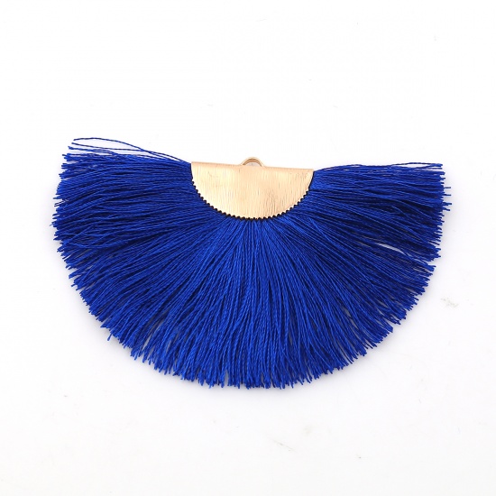 Picture of Polyester Tassel Pendants Half Round Gold Plated Royal Blue 80mm(3 1/8") x 47mm(1 7/8"), 2 PCs