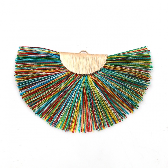 Picture of Polyester Tassel Pendants Half Round Gold Plated Multicolor 80mm(3 1/8") x 47mm(1 7/8"), 2 PCs