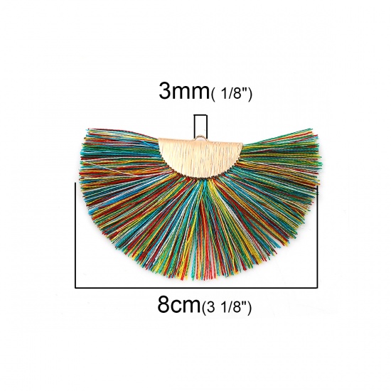 Изображение Полиэстер кисточка Подвески Полукруглые Позолоченный Разноцветный 80мм x 47мм, 2 ШТ