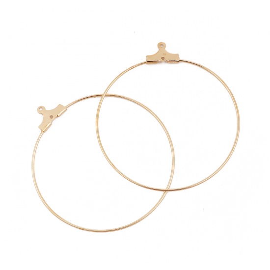 Picture of 40 PCs Brass & Iron Based Alloy Earring Components KC Gold Plated Circle Ring Can Open 45mm x 41mm