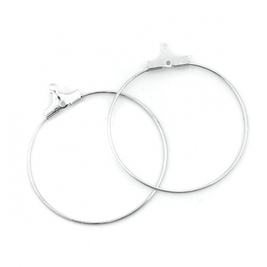 Picture of 40 PCs Brass & Iron Based Alloy Earring Components Silver Tone Circle Ring Can Open 45mm x 41mm