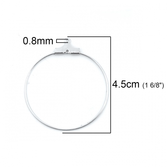 Picture of 40 PCs Brass & Iron Based Alloy Earring Components Silver Tone Circle Ring Can Open 45mm x 41mm