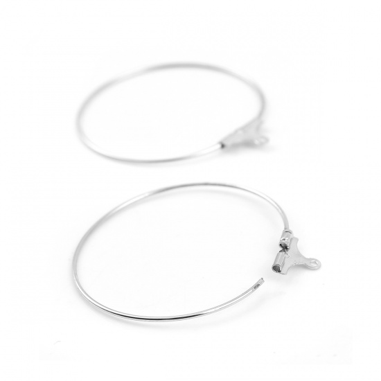 Picture of 40 PCs Brass & Iron Based Alloy Earring Components Silver Tone Circle Ring Can Open 45mm x 41mm