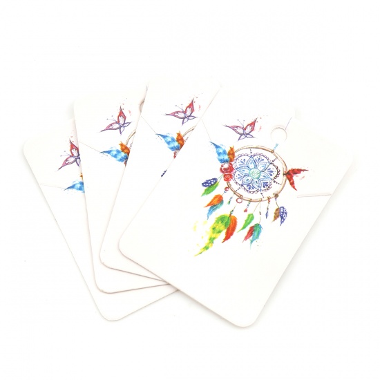 Immagine di Carta Cartoncini Espositori per Gioielli Rettangolo Multicolore Acchiappa sogni Disegno 72mm x 52mm, 50 Fogli