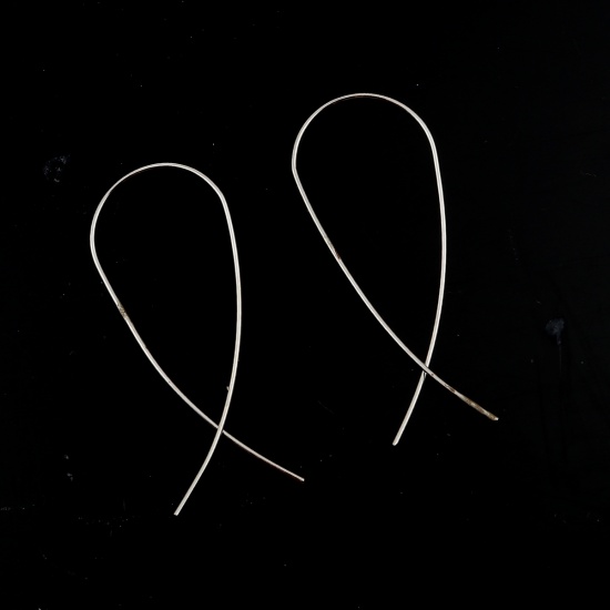 Immagine di Lega di Zinco orecchino cerchio Tono Argento 52mm x 21mm, Diametro Filo: (20 misura), 10 Pz