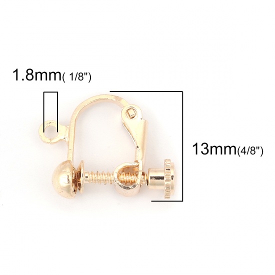 Picture of Brass Screw Back Clips Earrings Light Golden 18mm( 6/8") x 13mm( 4/8"), 10 PCs                                                                                                                                                                                