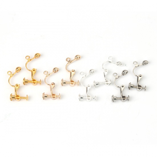 Picture of Brass Screw Back Clips Earrings Gold Plated W/ Loop 18mm( 6/8") x 13mm( 4/8"), 10 PCs                                                                                                                                                                         