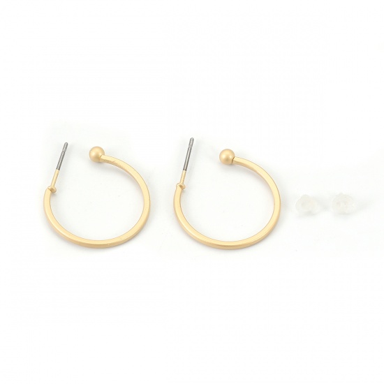 Picture of Zinc Based Alloy Ear Post Stud Earrings Findings C Shape Matt Gold 24mm x 20mm, Post/ Wire Size: (20 gauge), 10 PCs