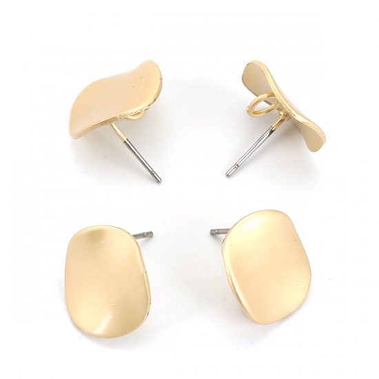 Picture of Zinc Based Alloy Ear Post Stud Earrings Findings Curve Matt Gold Round W/ Loop 15mm, Post/ Wire Size: (20 gauge), 10 PCs