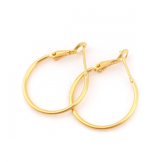 Picture of Brass Hoop Earrings 18K Real Gold Plated Round 31mm(1 2/8") x 25mm(1"), Post/ Wire Size: (20 gauge), 280 PCs