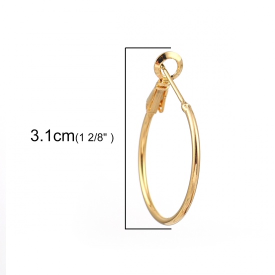 Picture of Brass Hoop Earrings 18K Real Gold Plated Round 31mm(1 2/8") x 25mm(1"), Post/ Wire Size: (20 gauge), 280 PCs