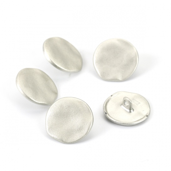 Picture of Zinc Based Alloy Metal Sewing Buttons Single Hole Round Matt Silver Color 18mm( 6/8") Dia, 10 PCs