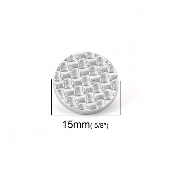 Picture of Zinc Based Alloy Metal Sewing Buttons Single Hole Round Silver Tone Grid Checker Carved 15mm( 5/8") Dia, 10 PCs