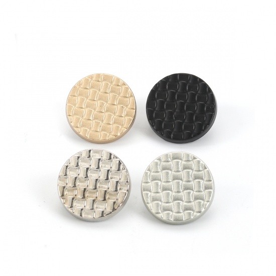 Picture of Zinc Based Alloy Metal Sewing Buttons Single Hole Round Matt Gold Grid Checker Carved 15mm( 5/8") Dia, 10 PCs