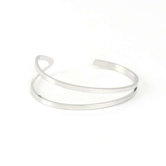 Picture of Iron Based Alloy Open Cuff Bangles Bracelets Arc Silver Tone 17cm(6 6/8") long, 1 Piece