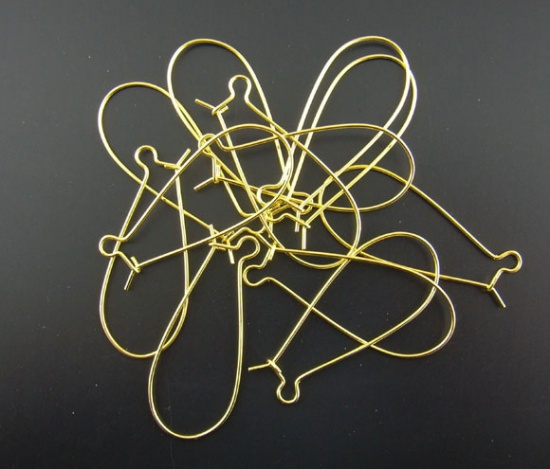 Picture of Alloy Kidney Ear Wire Hooks Earring Findings Gold Plated 38mm x 16mm, Post/ Wire Size: (20 gauge), 200 PCs