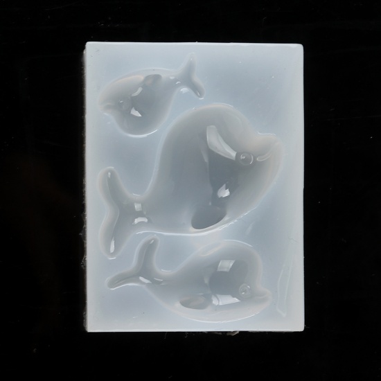 Picture of Silicone Resin Mold For Jewelry Making Whale Animal White Rectangle 63mm(2 4/8") x 47mm(1 7/8"), 1 Piece