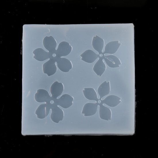 Immagine di Silicone Muffa della Resina per Gioielli Rendendo Rettangolo Bianco Sakura Fiore 63mm x 63mm, 1 Pz
