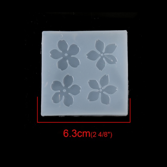 Immagine di Silicone Muffa della Resina per Gioielli Rendendo Rettangolo Bianco Sakura Fiore 63mm x 63mm, 1 Pz